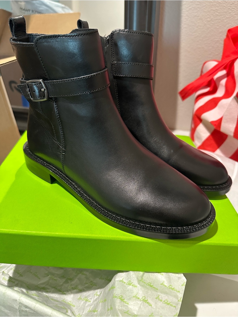 Sam Edelman Nolynn Black Leather Ankle Boots size 6